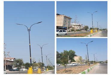 نصب چراغ‌های روشنایی در فاز دوم جدول‌گذاری بلوار چهارراه جهاد